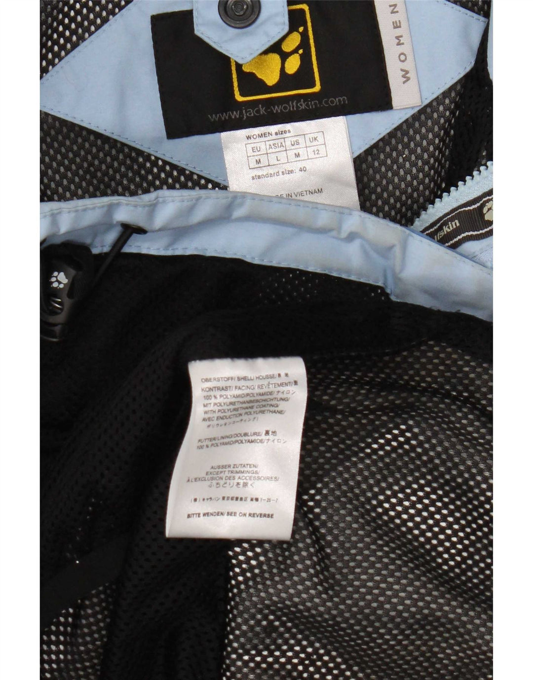 Giacca antipioggia con cappuccio da donna Jack Wolfskin UK 12 blu medio in poliammide