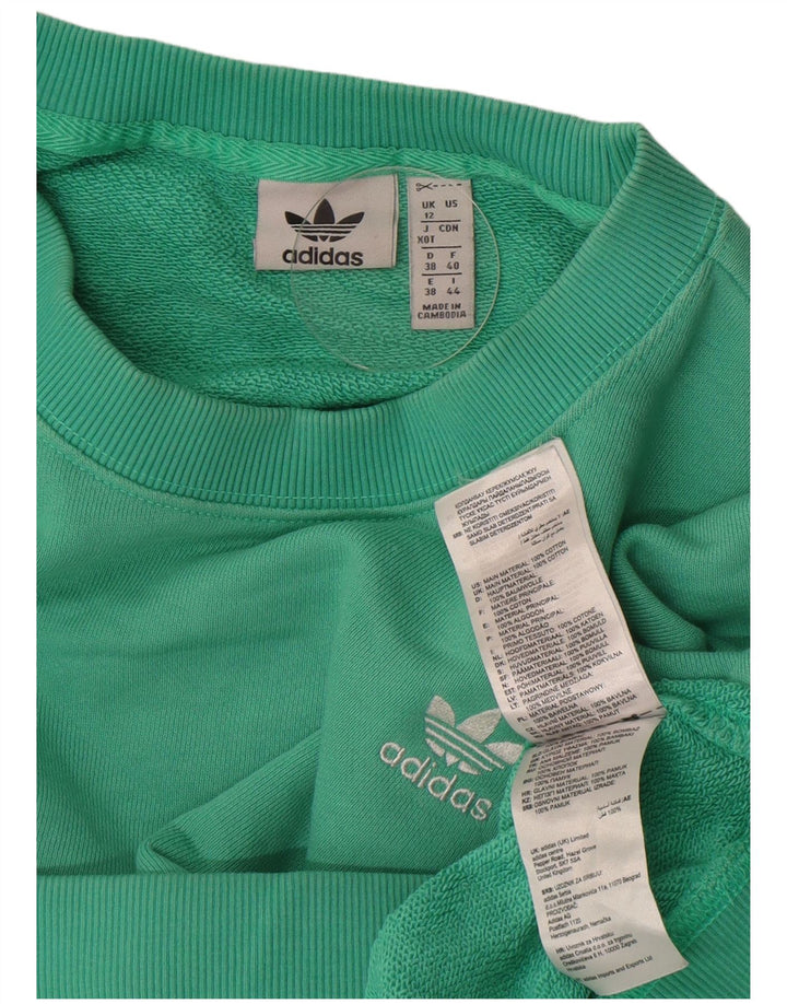 Felpa oversize corta Adidas da donna, maglione UK 12, cotone verde medio