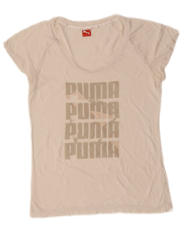 T-shirt grafica da donna Puma UK 12 Medium Bianca