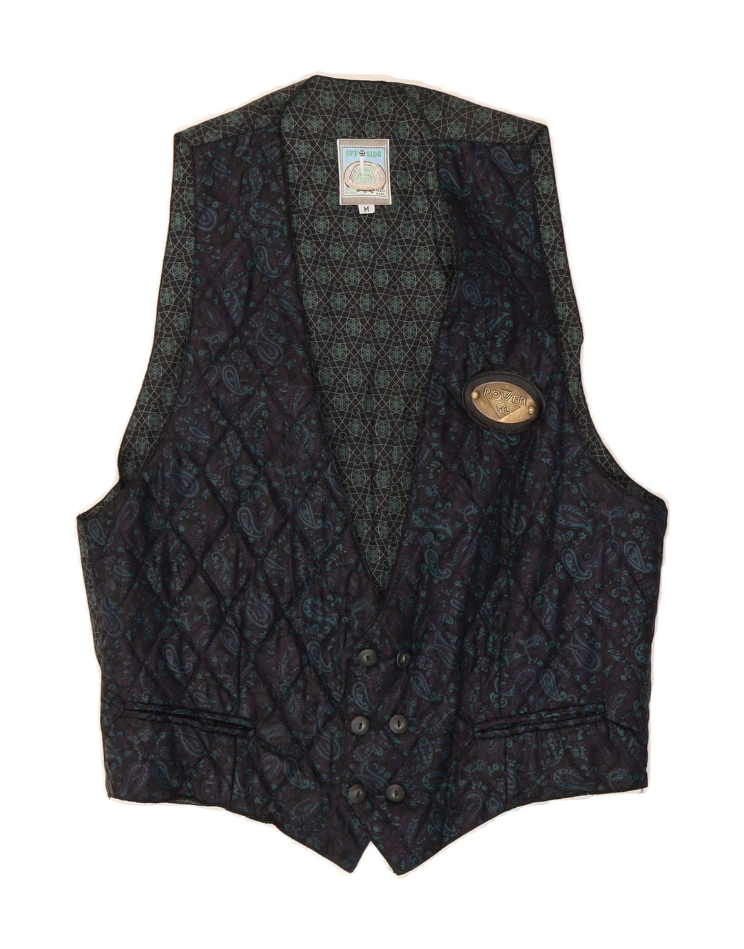 VINTAGE Mens Quilted Waistcoat Medium Navy Blue Paisley Viscose Vintage Vintage and Second-Hand Vintage from Messina Hembry 