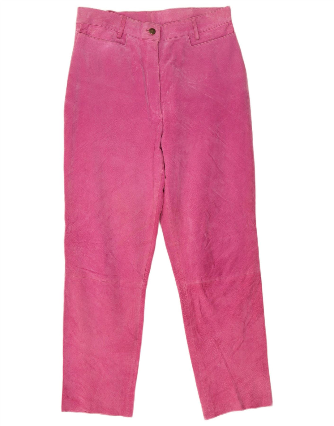 Pantaloni dritti in pelle scamosciata da donna VINTAGE UK 16 Large W30 L29 Pelle rosa