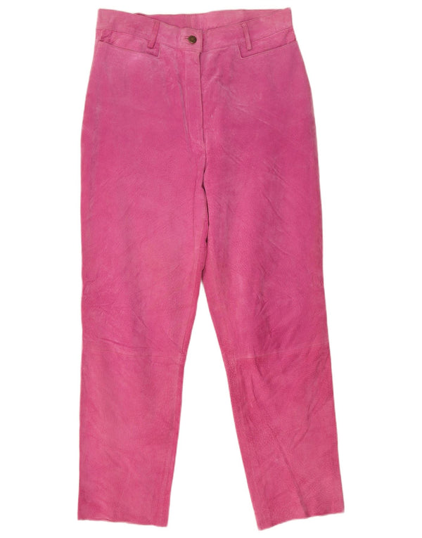 Pantaloni dritti in pelle scamosciata da donna VINTAGE UK 16 Large W30 L29 Pelle rosa
