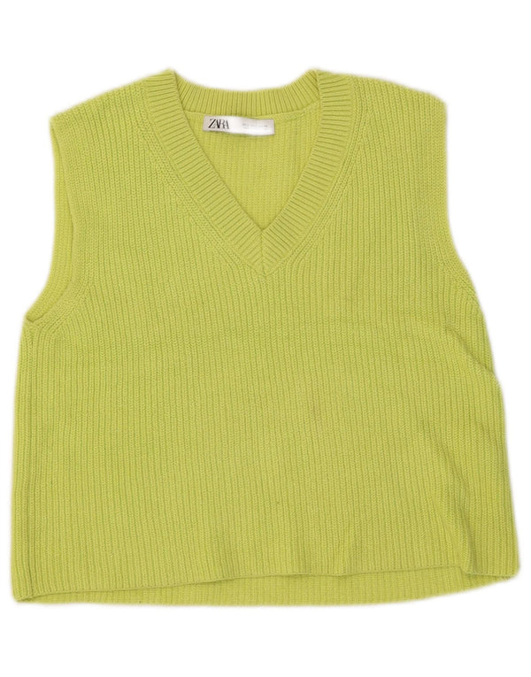 Canotta corta da donna Zara UK 10 piccola in cotone verde