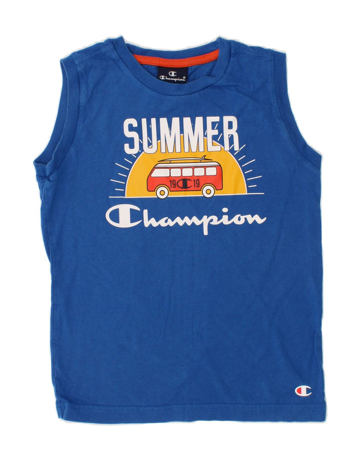 CHAMPION Boys Graphic Vest Top 5-6 Years XS Blue Vintage Champion and Second-Hand Champion from Messina Hembry 
