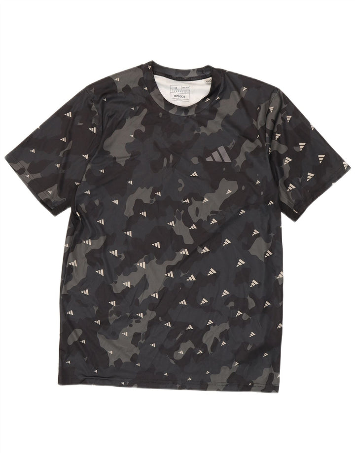 T-shirt grafica Adidas da uomo Aeroready Top in poliestere mimetico nero medio