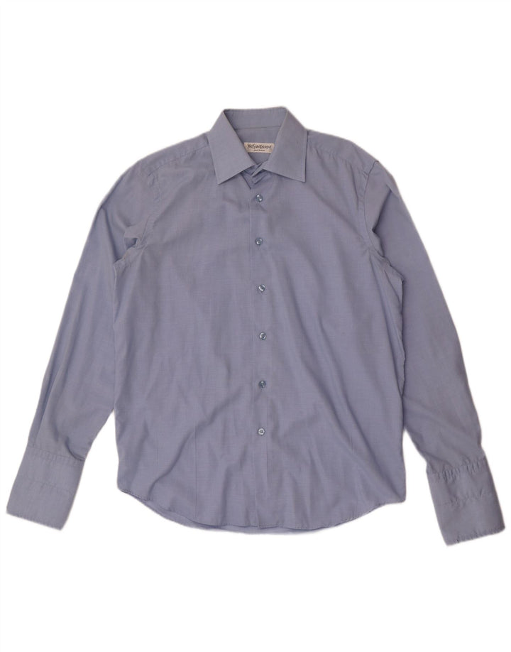 YVES SAINT LAURENT Camicia formale da uomo grande in cotone a quadretti blu