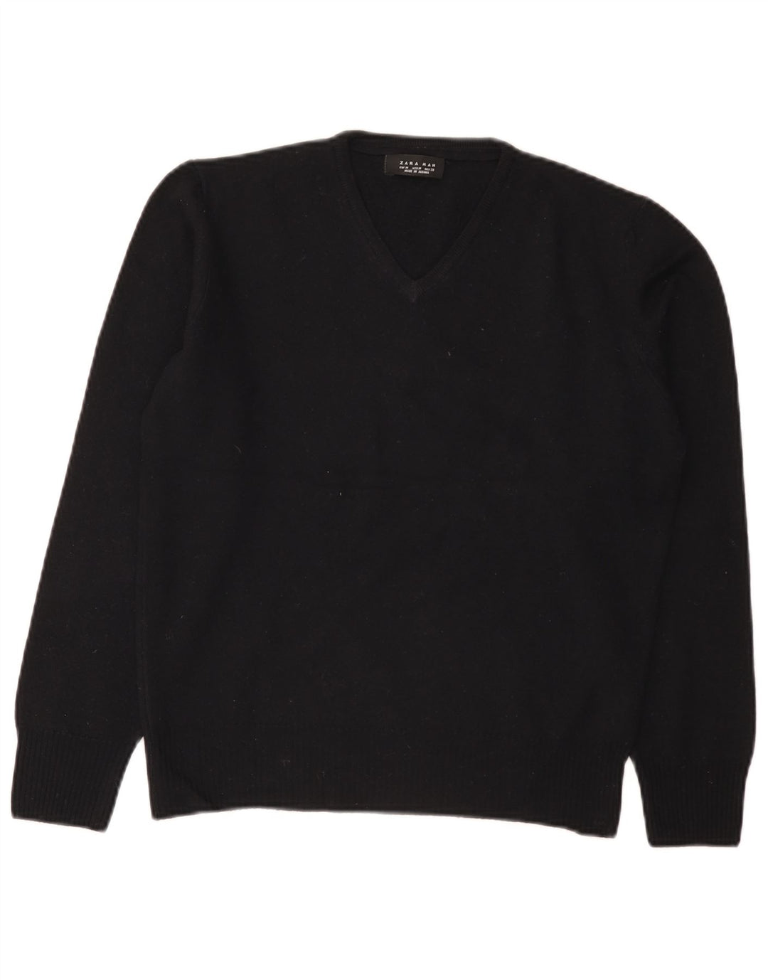 Maglione Zara da uomo con scollo a V in lana nera media