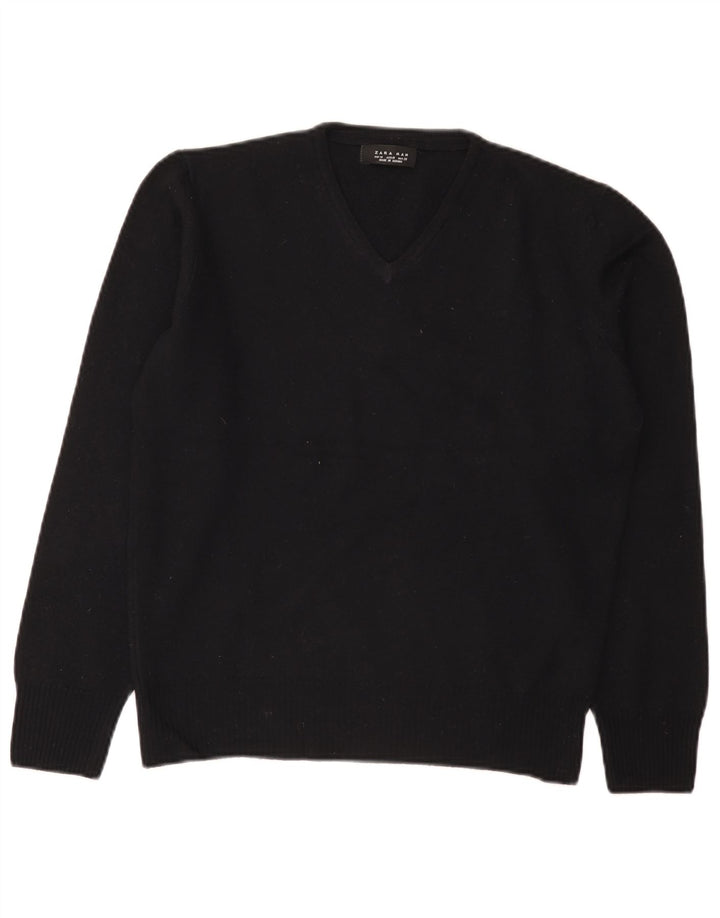 Maglione Zara da uomo con scollo a V in lana nera media