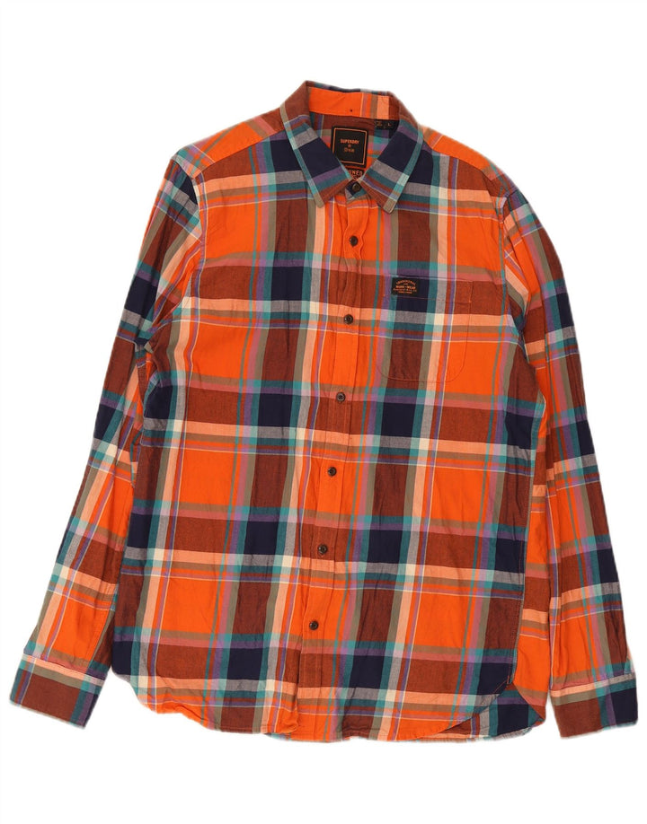 Camicia da uomo in flanella Superdry, cotone scozzese grande arancione