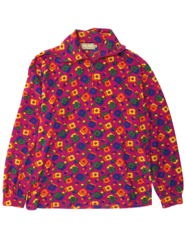 Maglione in pile da donna Conte of Florence con zip e collo UK 14 rosa medio geometrico