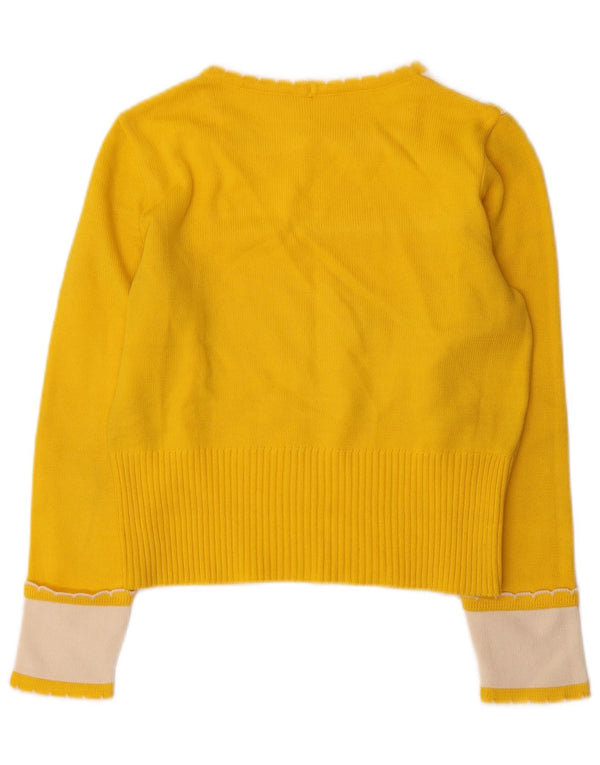 Maglione corto da donna vintage con scollo a barca, UK 10, piccolo color block giallo