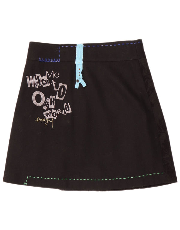 Gonna a trapezio grafica da donna Desigual EU 38 media W30 nera floreale