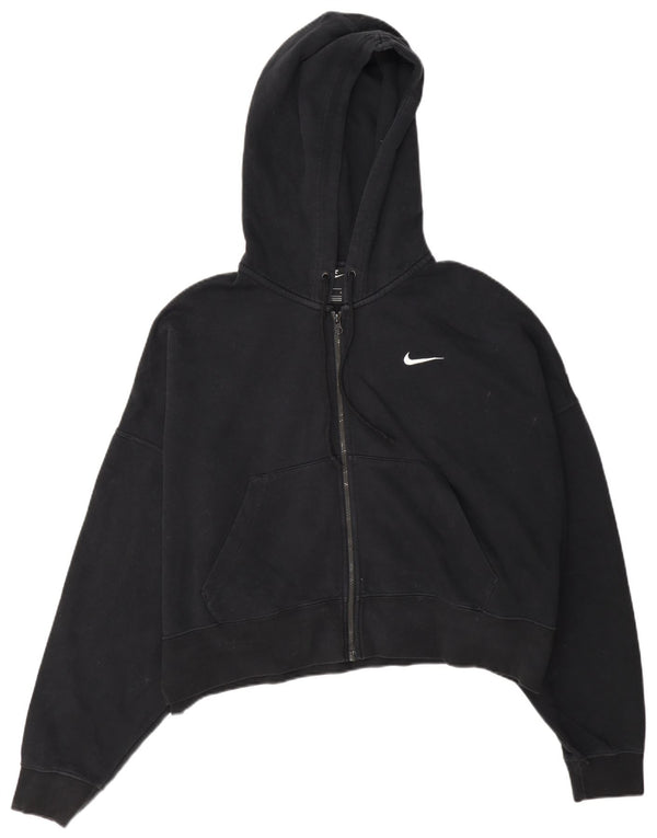 Felpa con cappuccio e zip oversize corta da donna Nike UK 16 grande cotone nero