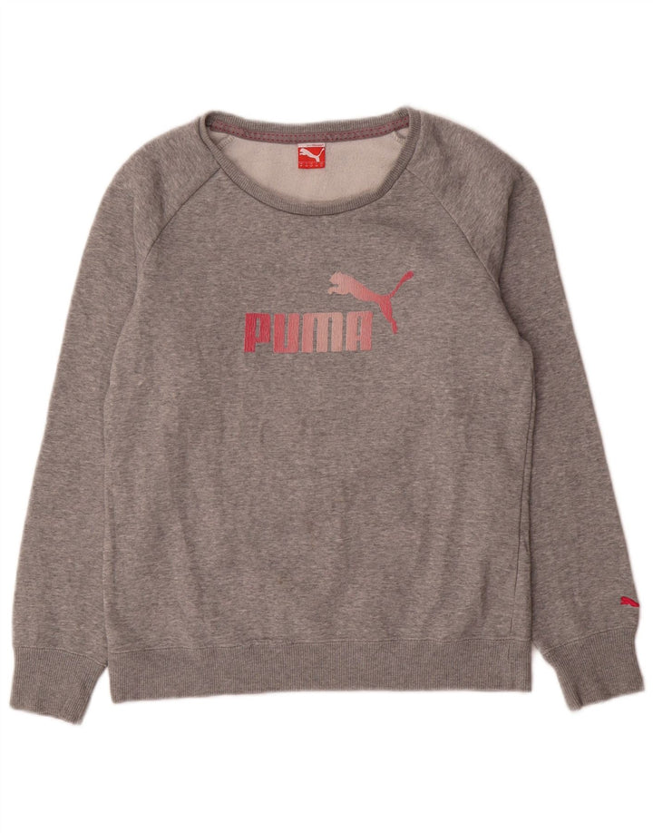 Felpa grafica da donna Puma Jumper UK 12 Cotone chiazzato grigio medio