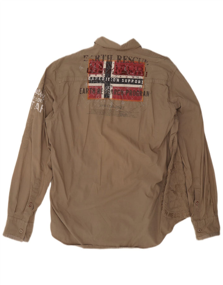 Camicia grafica da uomo Napapijri XL in cotone kaki