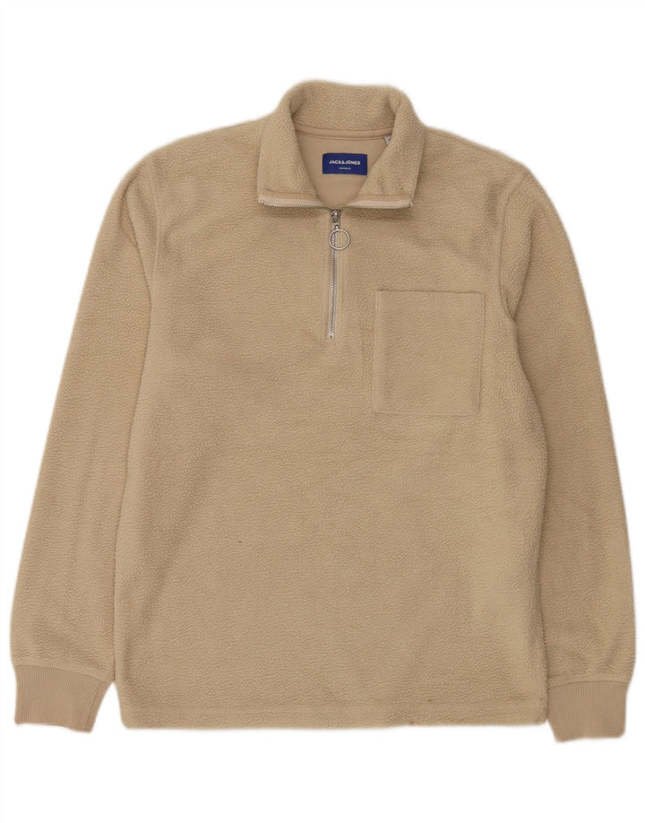 Maglione in pile da uomo Jack & Jones con zip e collo in poliestere beige medio