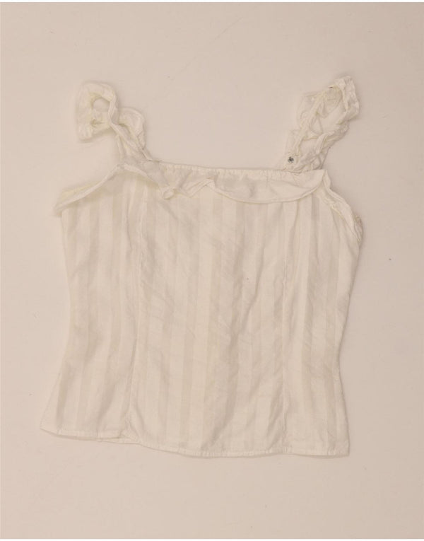 Canottiera corta vintage da donna UK 4 XS a righe bianche