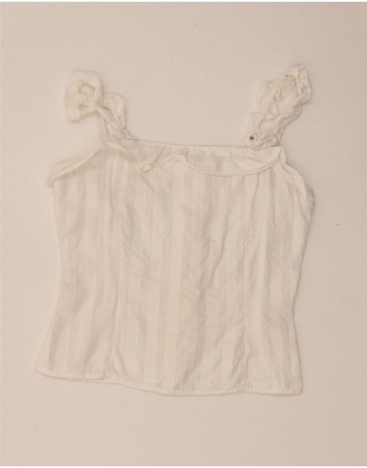 Canottiera corta vintage da donna UK 4 XS a righe bianche