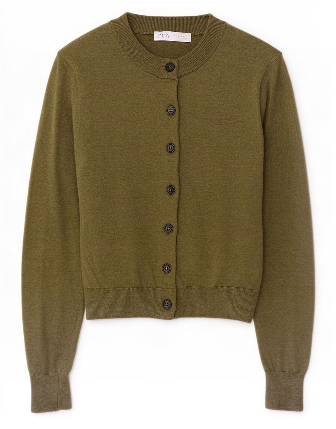 Maglione cardigan corto da donna Zara UK 10 piccolo kaki poliammide