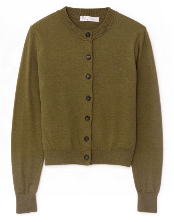 Maglione cardigan corto da donna Zara UK 10 piccolo kaki poliammide