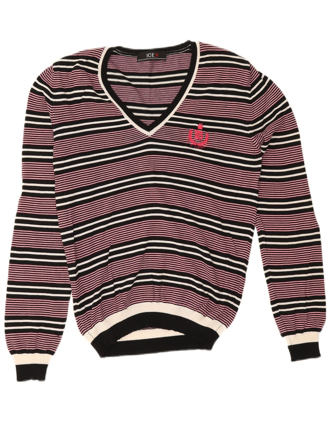 Maglione da uomo con scollo a V Iceberg piccolo in cotone a righe rosa