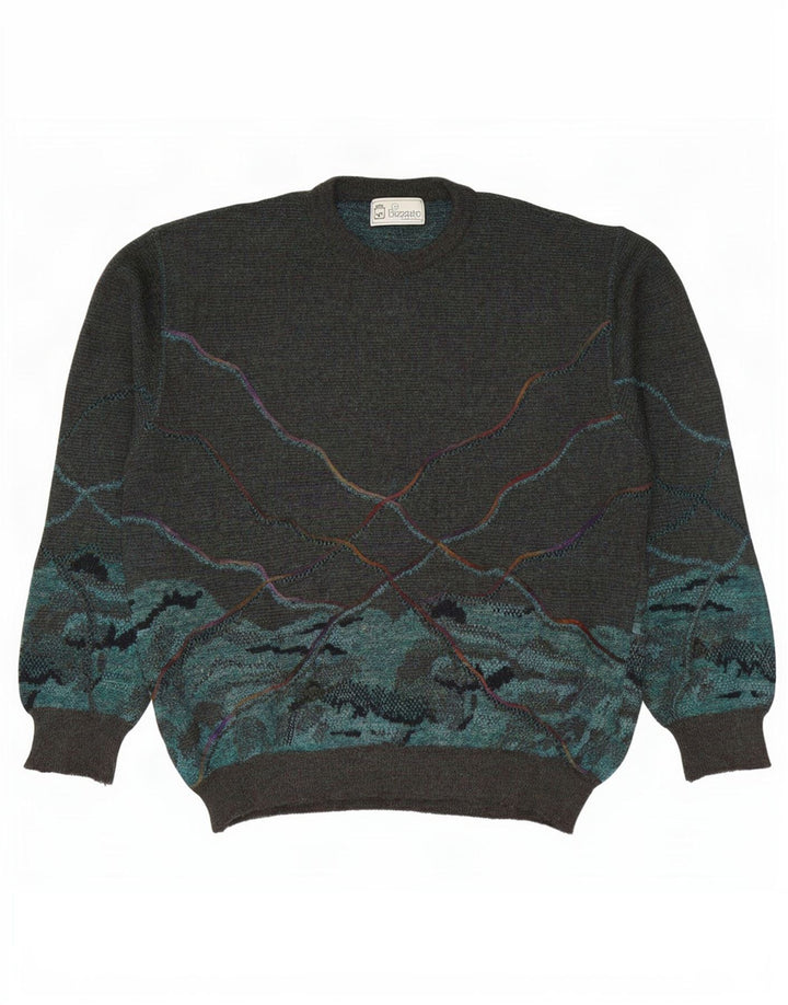 Maglione maglione girocollo con grafica da uomo Bizzarro IT 50 lana verde medio