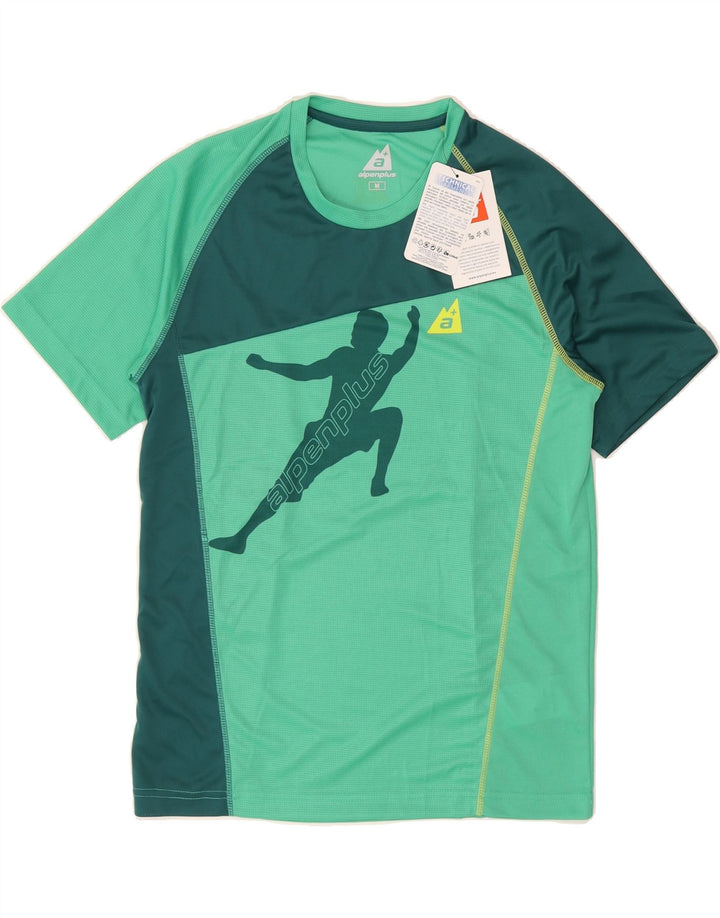 ALPENPLUS Mens Graphic T-Shirt Top Medium Green Colourblock Polyester Vintage Alpenplus and Second-Hand Alpenplus from Messina Hembry 