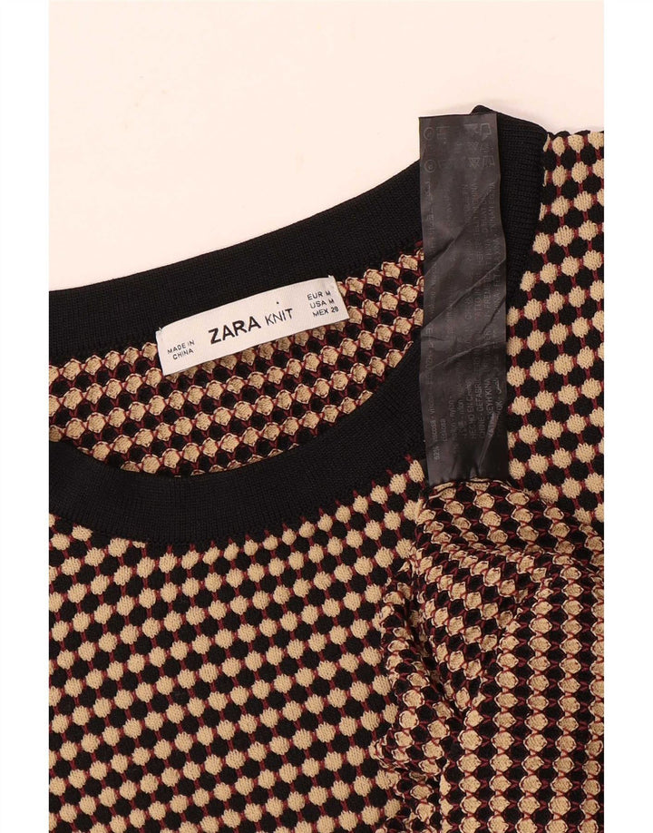 Maglione corto girocollo da donna Zara UK 12 a righe marrone medio
