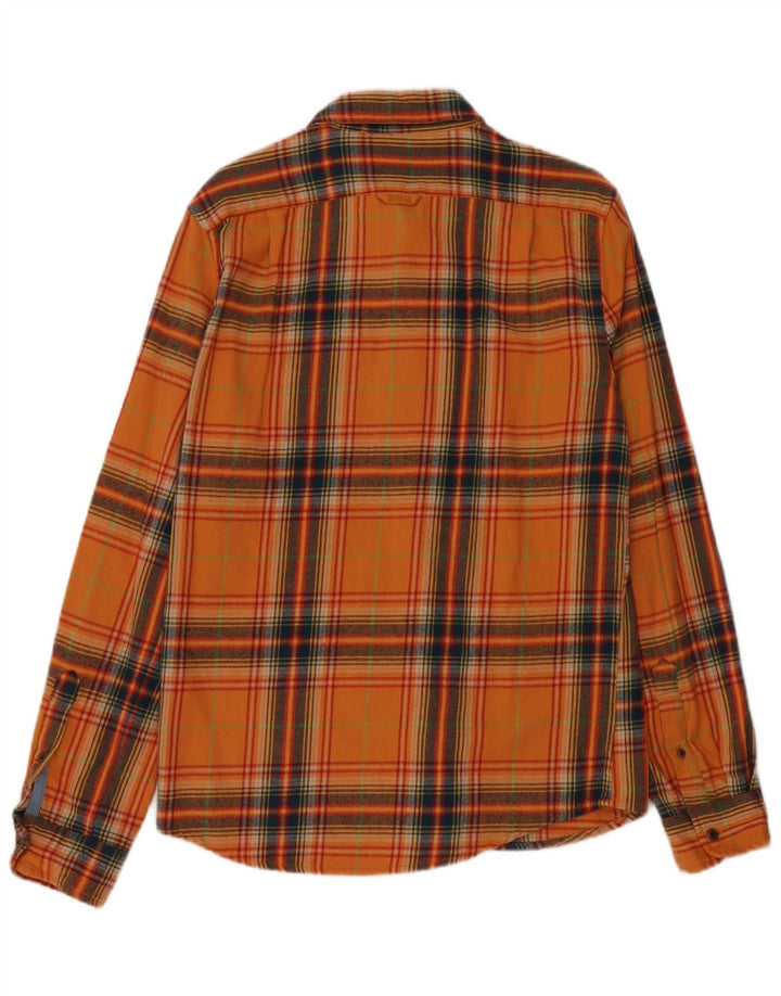Camicia da uomo in flanella di cotone scozzese medio arancione Superdry