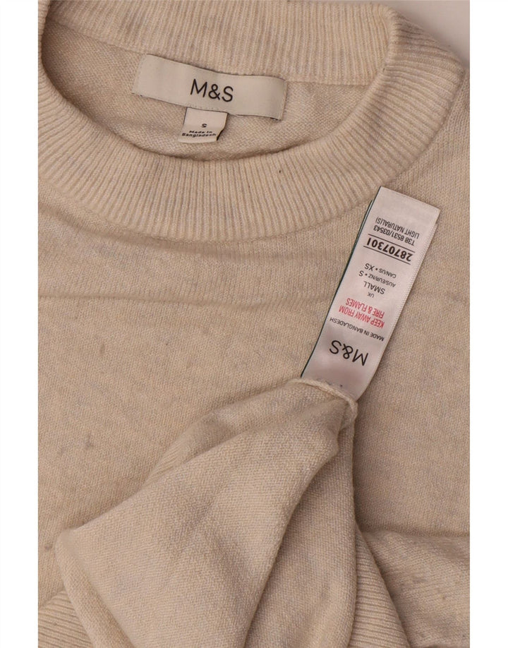 Maglione maglione girocollo da donna Marks & Spencer UK 10 piccolo poliestere beige