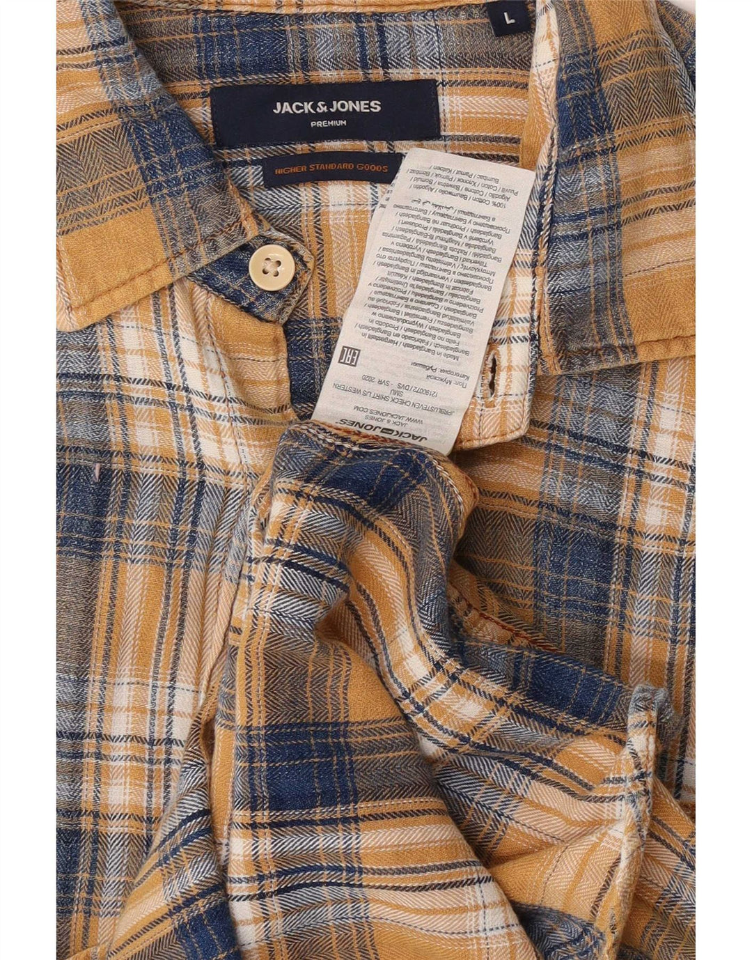 Jack & Jones Camicia da uomo in flanella di cotone a quadri gialli grandi