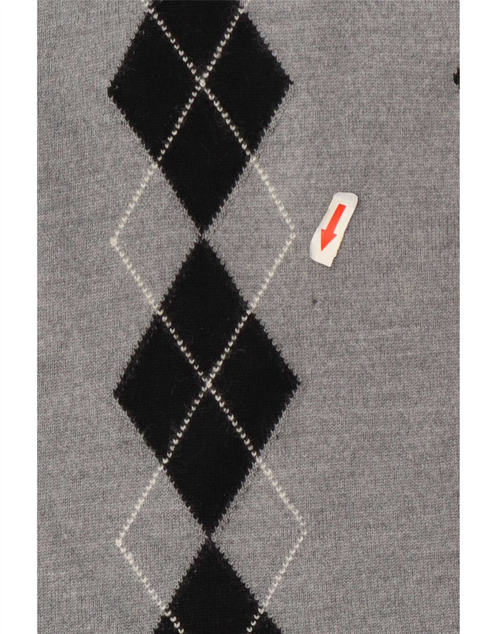 Maglione maglione vintage da donna con collo alto UK 14 Grigio medio Argyle/Diamante