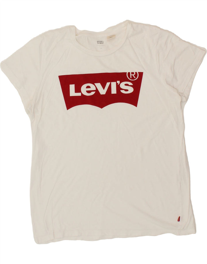 LEVI'S Womens Graphic T-Shirt Top UK 14 Medium White Vintage Levi's and Second-Hand Levi's from Messina Hembry 