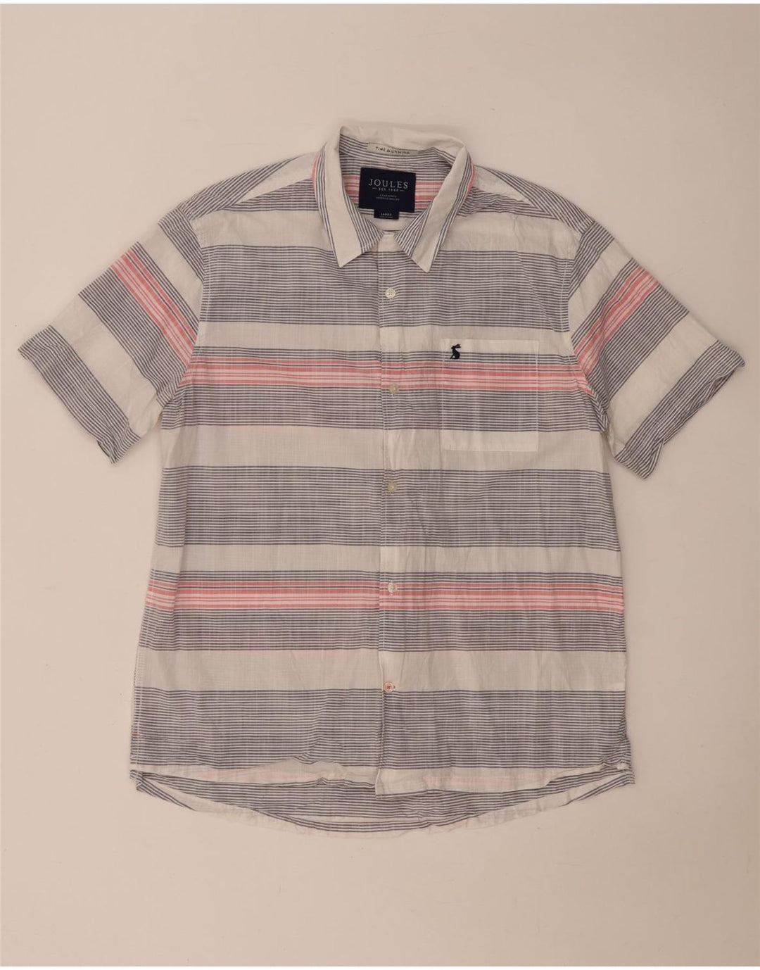 Camicia da uomo a maniche corte Joules in cotone a righe grandi blu