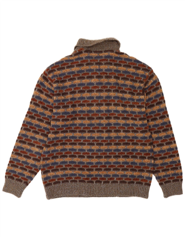 Bramante Maglione da uomo con collo alto Maglione grande in lana geometrica multicolore