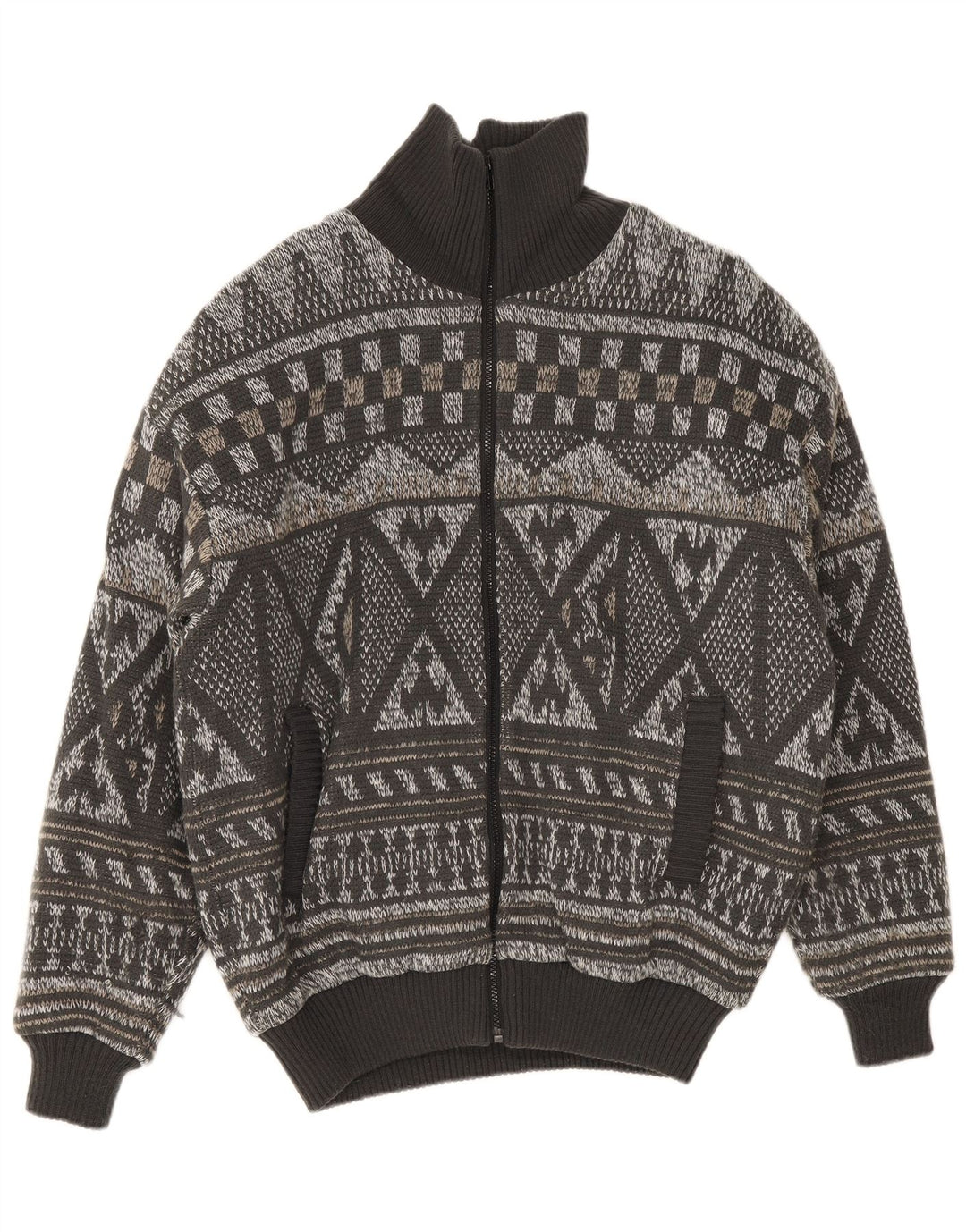 Giubbotto bomber vintage da uomo lavorato a maglia IT 52 XL grigio Fair Isle poliacrilico