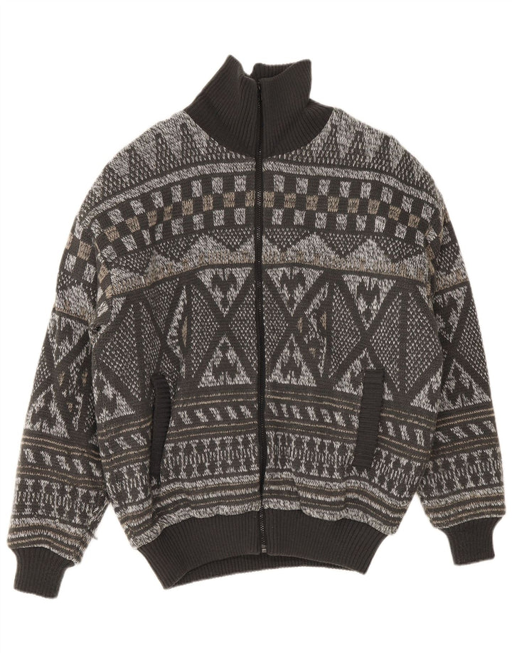 Giubbotto bomber vintage da uomo lavorato a maglia IT 52 XL grigio Fair Isle poliacrilico