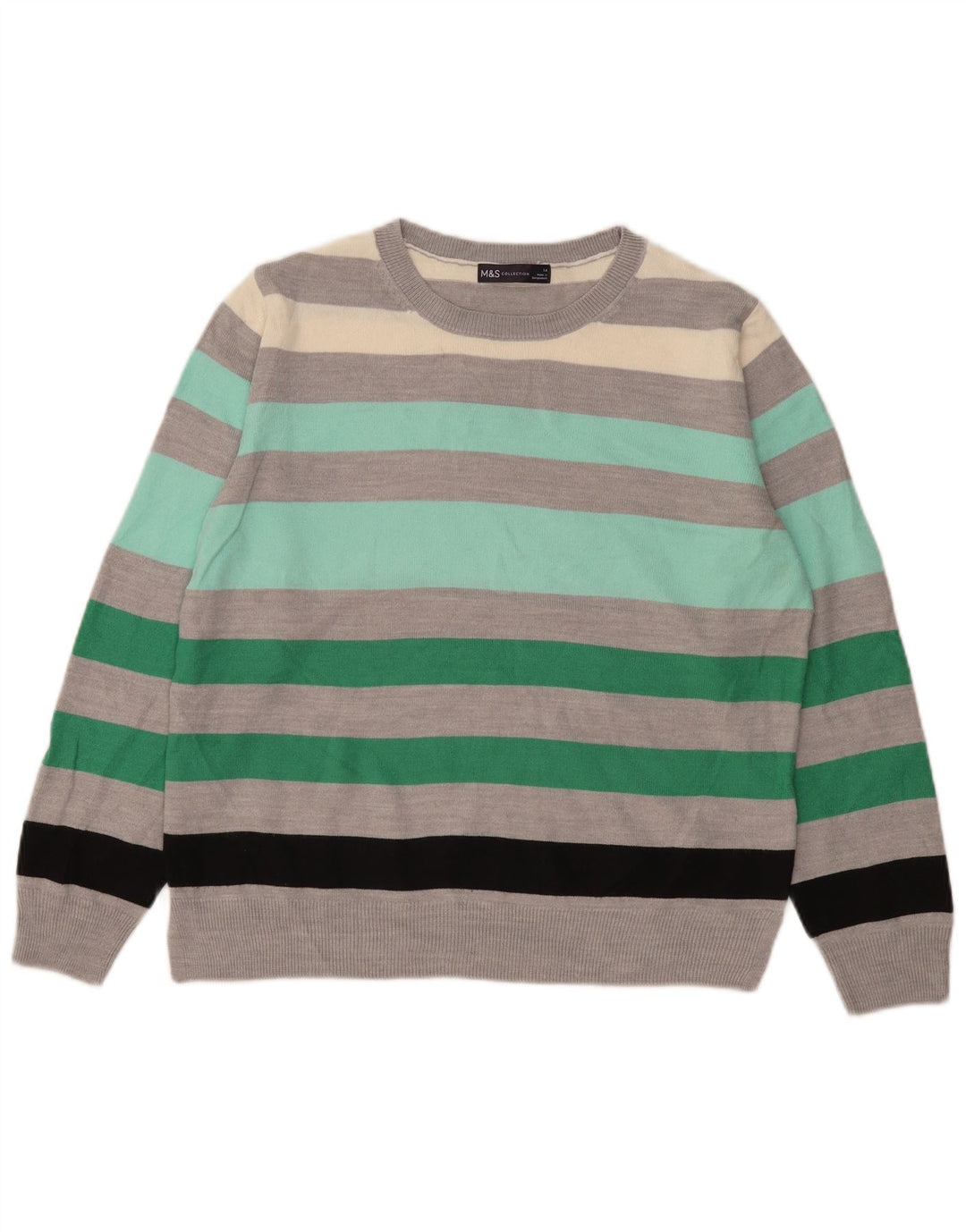 Maglione maglione girocollo da donna Marks & Spencer UK 14 Grigio medio a righe