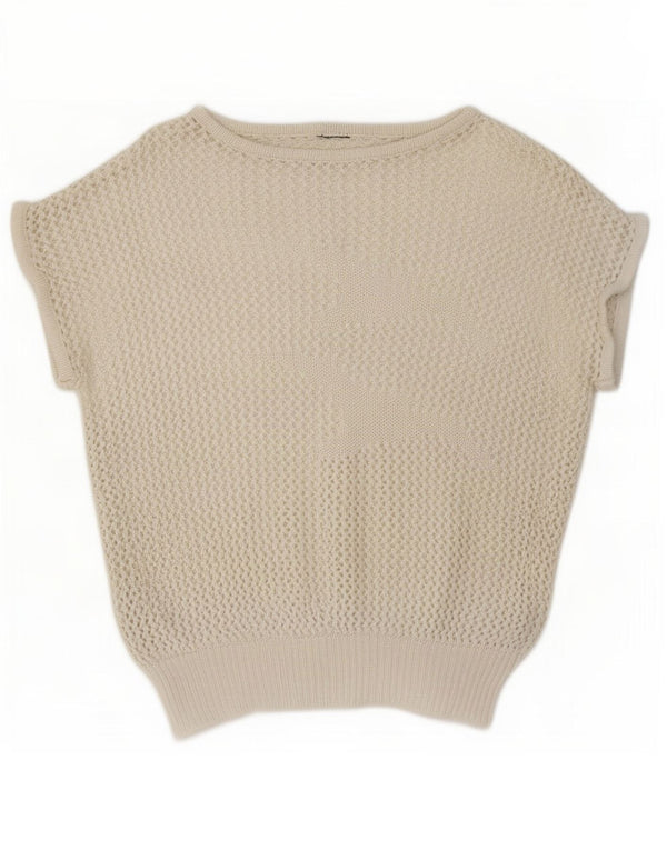 Canotta vintage da donna all'uncinetto, taglia UK 12, colore bianco medio