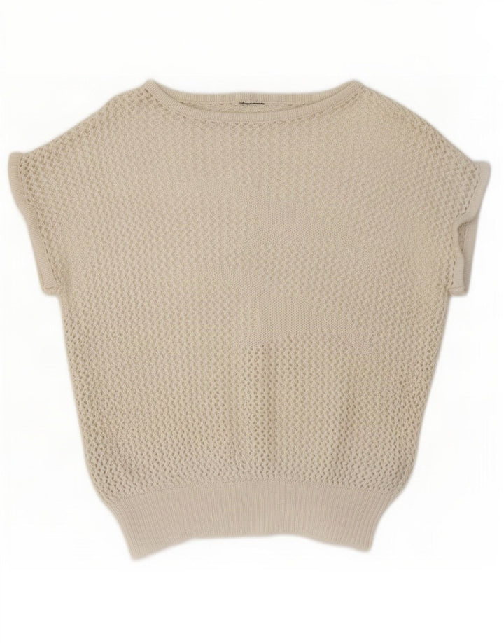 Canotta vintage da donna all'uncinetto, taglia UK 12, colore bianco medio