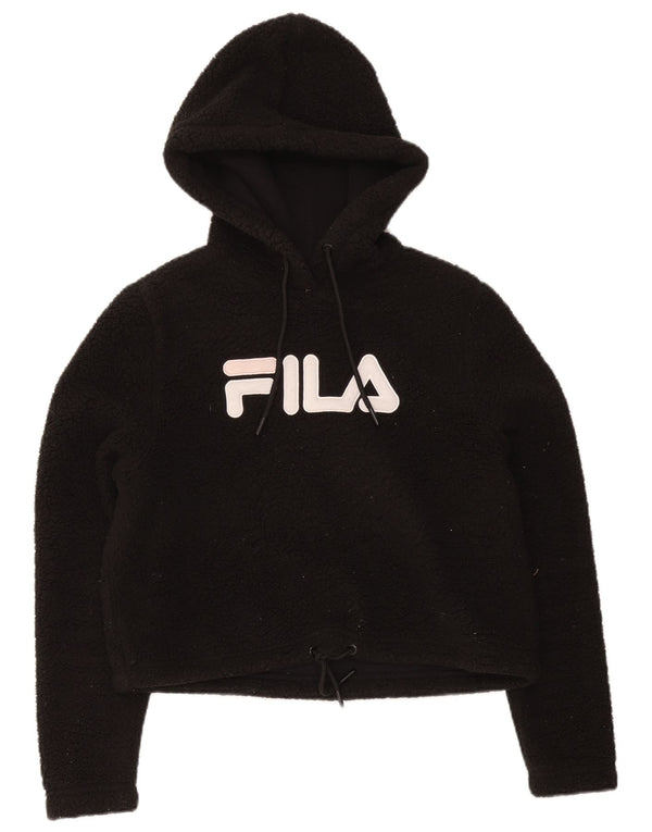 Maglione con cappuccio grafico in pile oversize da donna Fila UK 10 piccolo nero