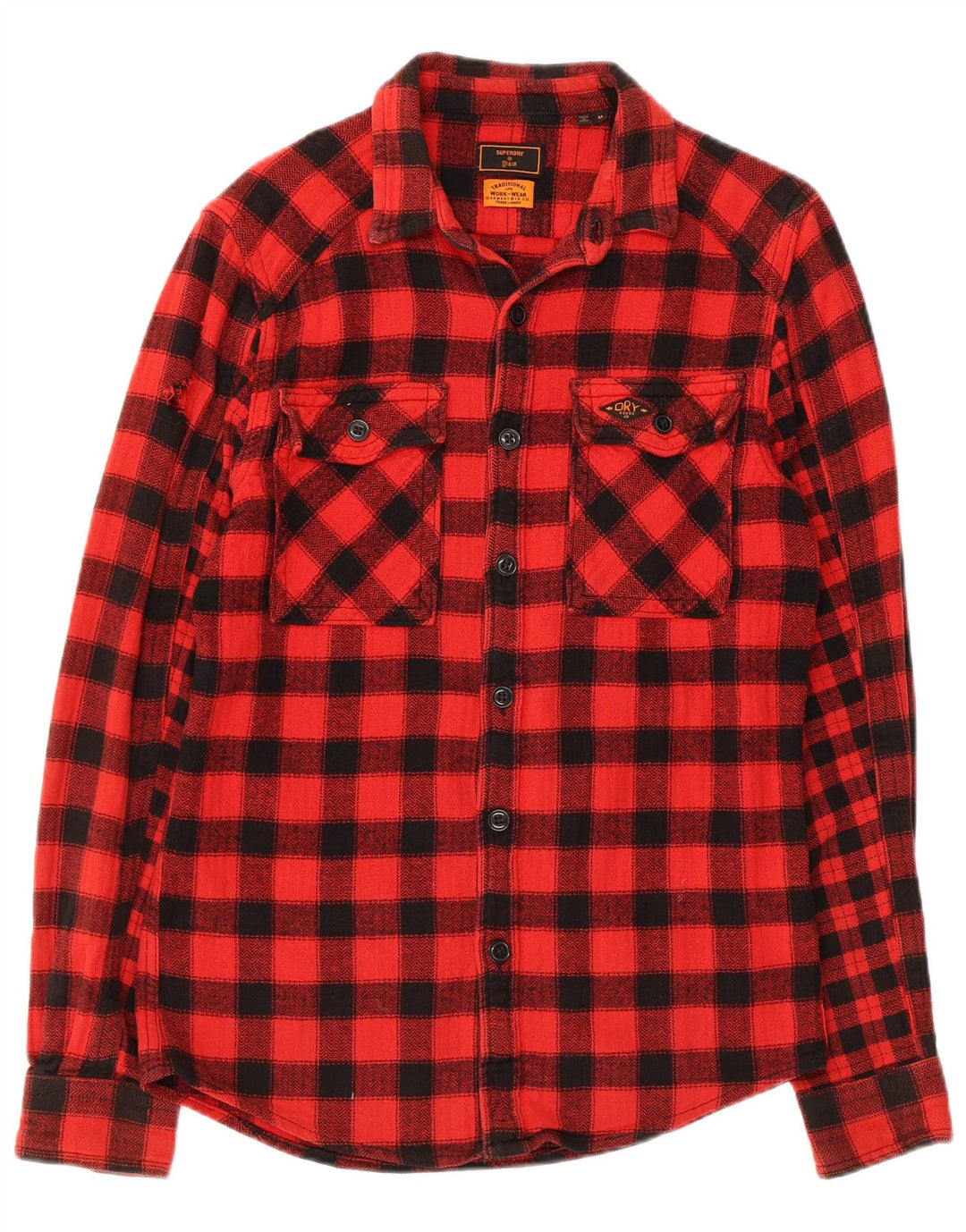 Camicia da uomo slim fit in flanella da boscaiolo Superdry, cotone a quadretti rosso medio