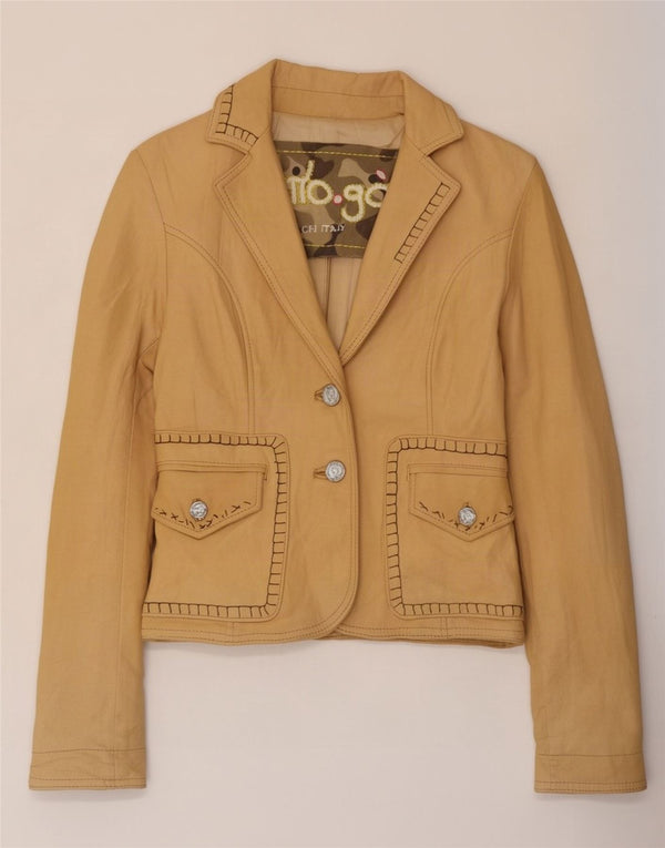 Giacca blazer in pelle vintage da donna a 2 bottoni IT 42 Beige medio
