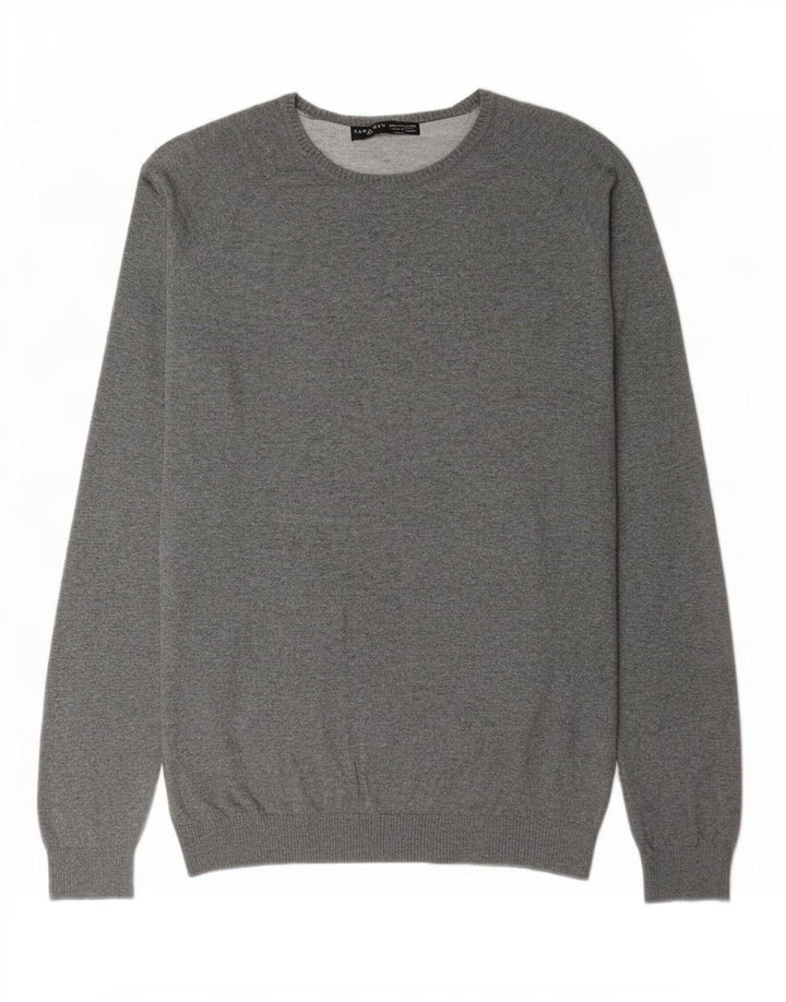 Maglione maglione girocollo da uomo Zara XL in cotone grigio