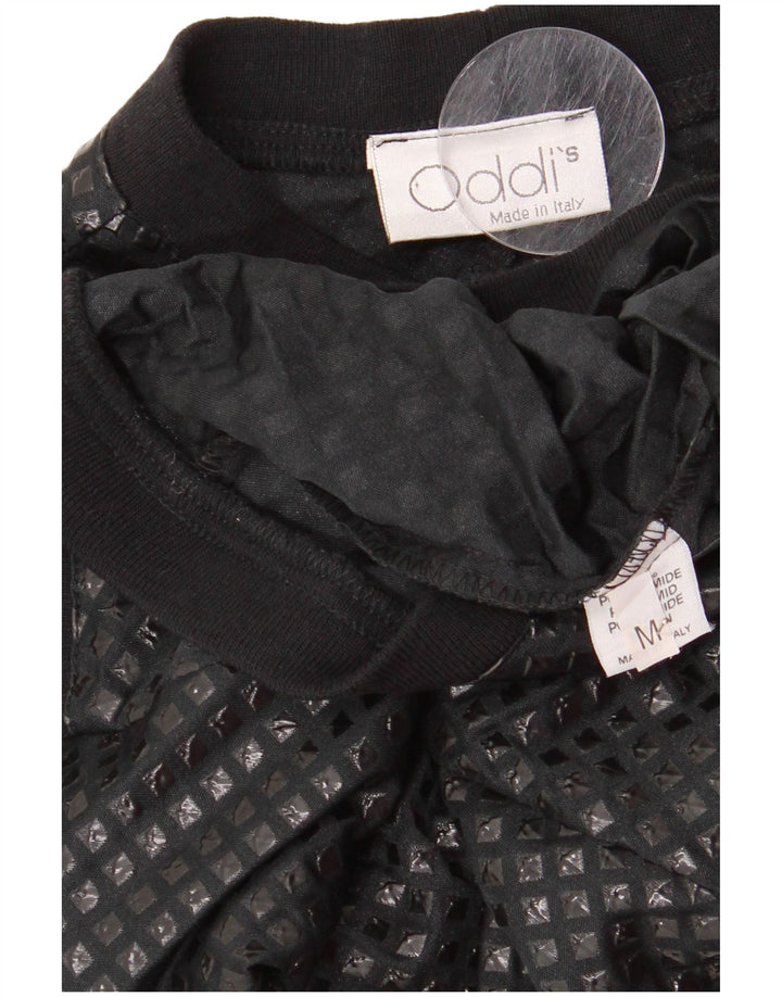 Camicetta camicia vintage da donna UK 12 poliammide geometrica nera media