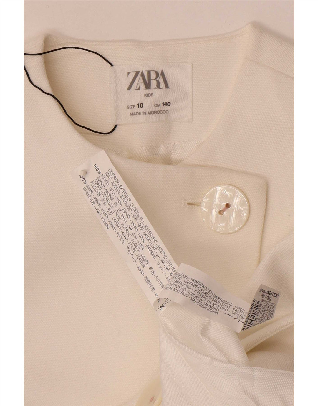 Giacca Blazer a 2 Bottoni per Ragazze Zara 9-10 Anni in Cotone Bianco