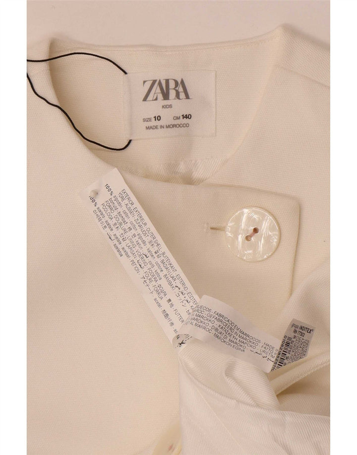 Giacca Blazer a 2 Bottoni per Ragazze Zara 9-10 Anni in Cotone Bianco
