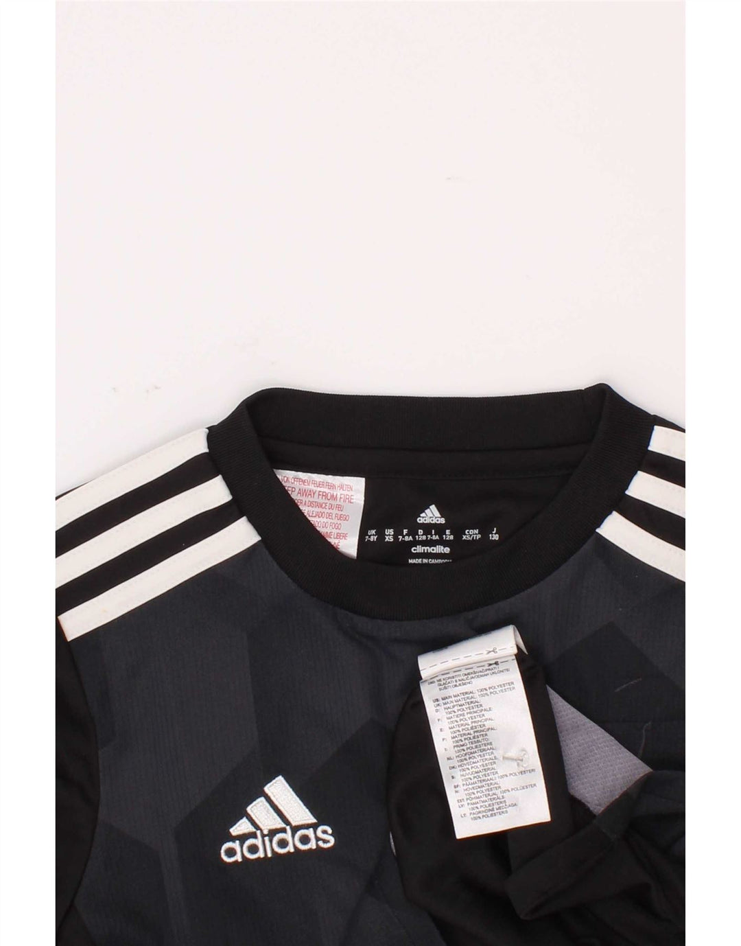 T-shirt Adidas da bambino Climalite 7-8 anni in poliestere geometrico nero
