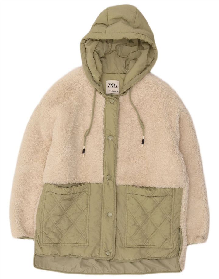 Giacca a vento oversize con cappuccio da donna Zara UK 10 piccola bianco sporco