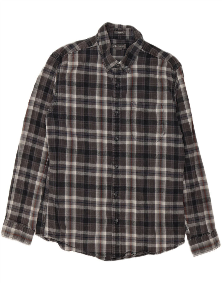 EDDIE BAUER Mens Classic Fit Flannel Shirt Medium Grey Check Cotton Vintage Eddie Bauer and Second-Hand Eddie Bauer from Messina Hembry 